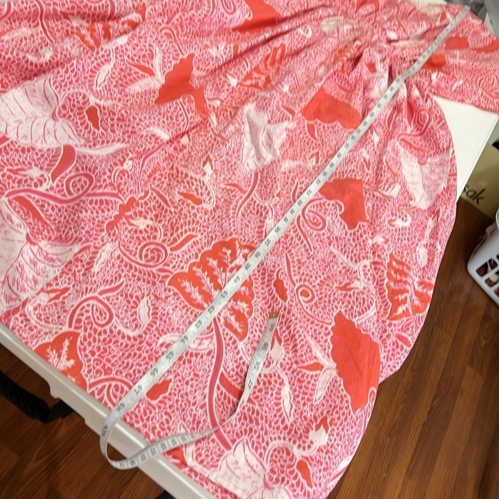 Fragonard Parfumeur One Size Caftan Tropical Print Maxi Dress Coral Smock Waist - Picture 7 of 15